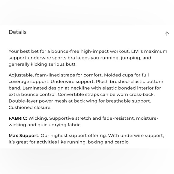 LIVI ACTIVE I Bra Sports Bra Max Support Wicking Underwire Size 46DDD - Picture 15 of 16